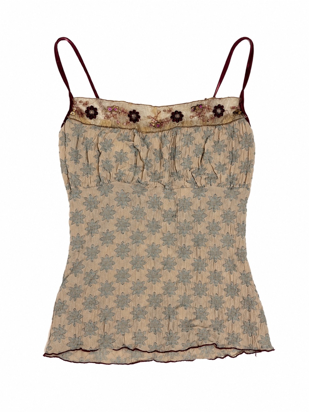 Vintage Y2K Honey Punch Beaded Embroidered Velvet Strap Cami Top S XS